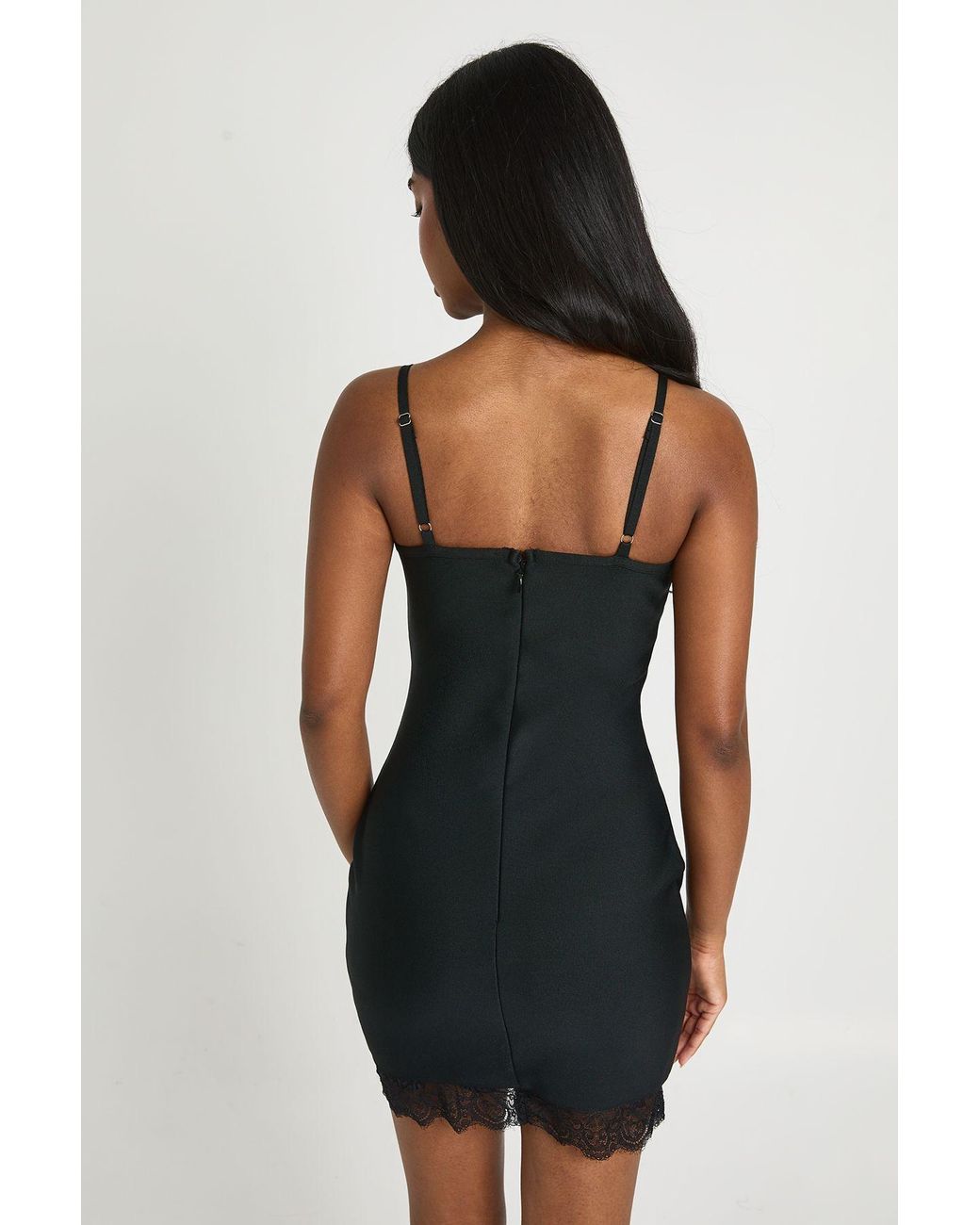 Boohoo Black Premium Bandage Lace Trim Mini Dress