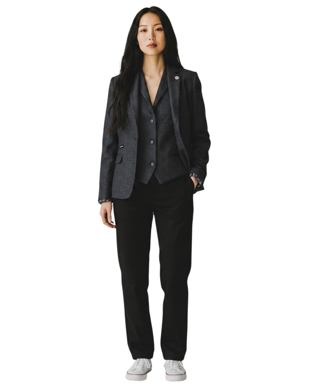 TruClothing Black Herringbone Wool Tweed Blazer Waistcoat 2 Piece Set
