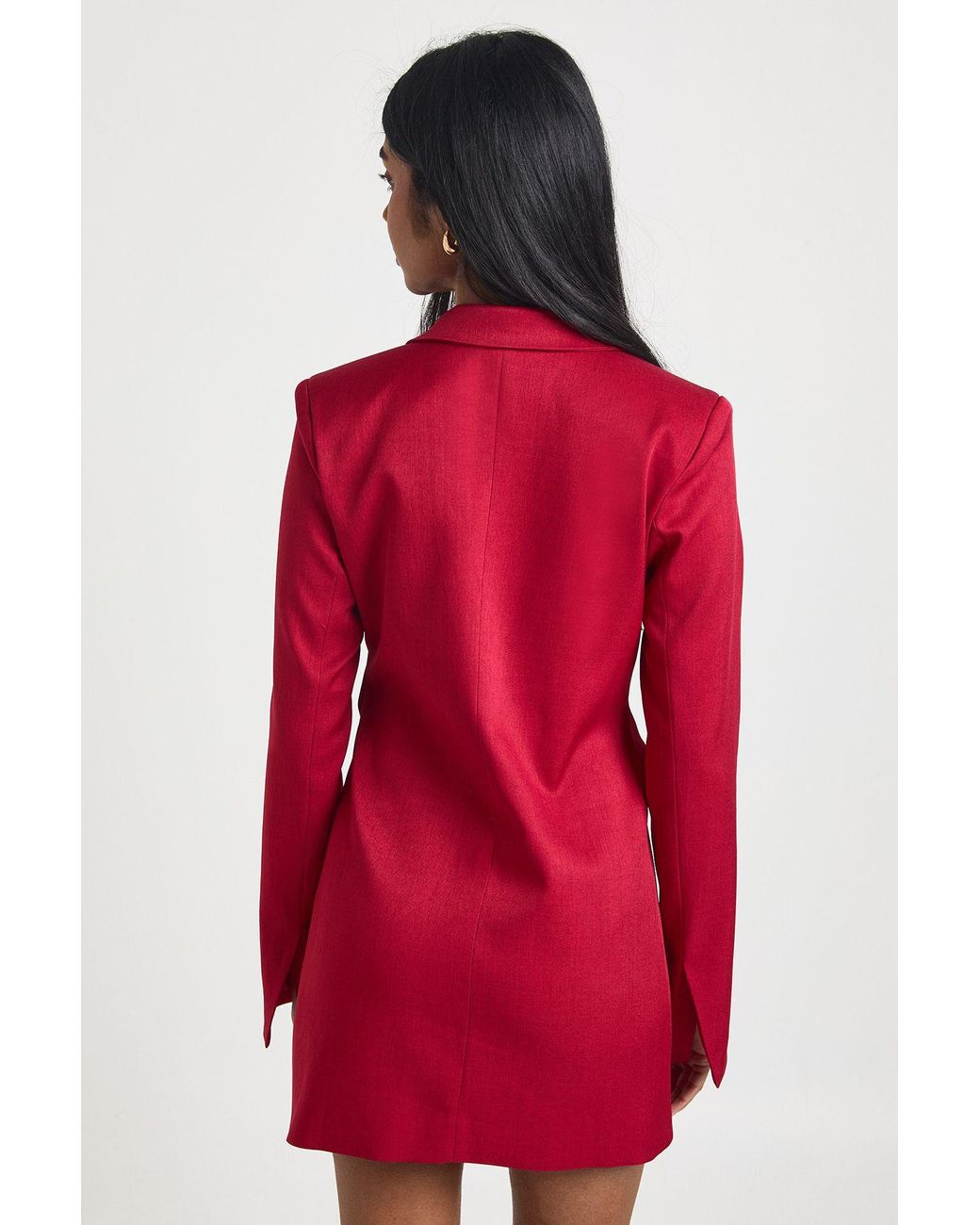 Boohoo Red Wrap Tie Belt Detail Blazer Dress