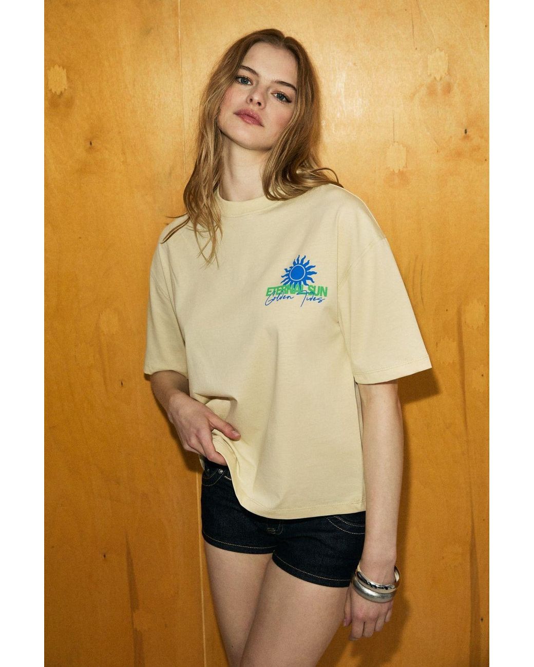 Grimelange Green Printed Crew Neck T-Shirt