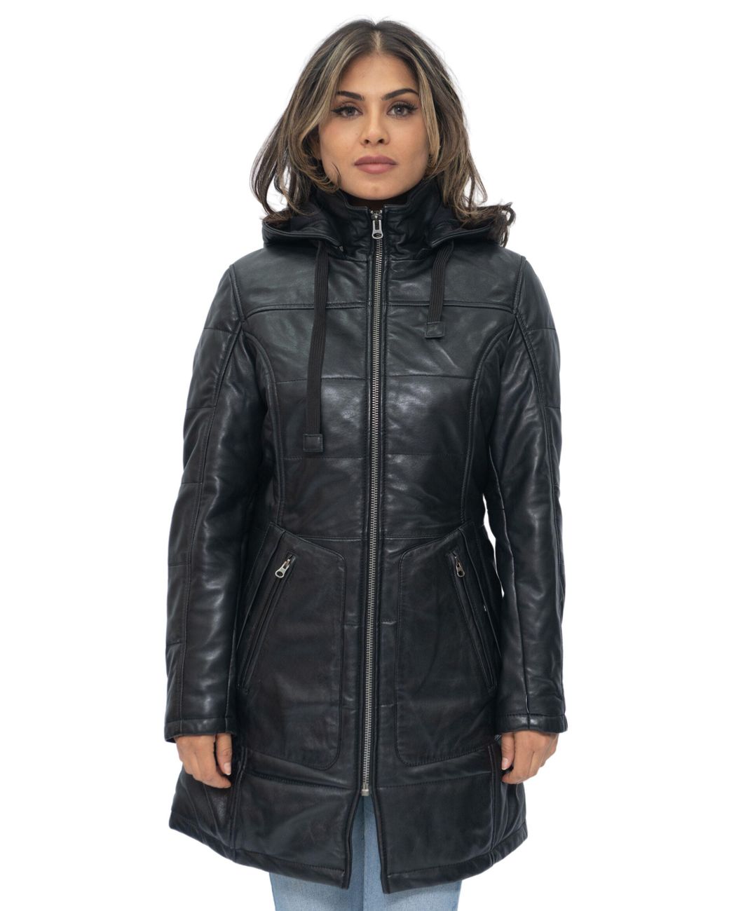 Infinity Leather Black Quilted Parka Coat-Allentown