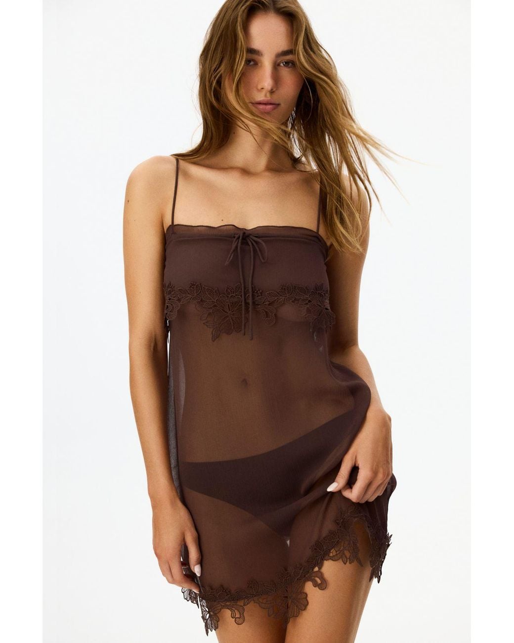 Penti Brown Jasmin Chiffon Lace Nightdress