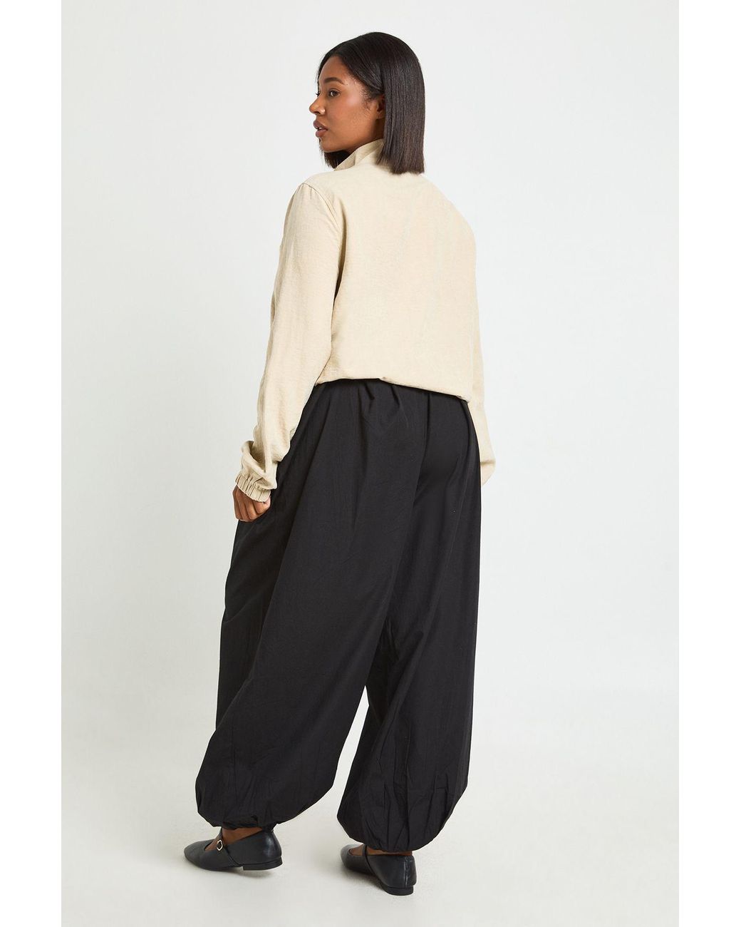 Boohoo Black Plus Poplin Concealed Waistband Balloon Trouser