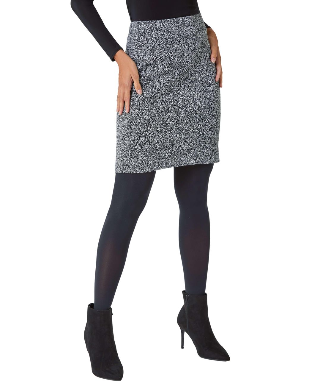 Roman Black Smart Textured Stretch Skirt