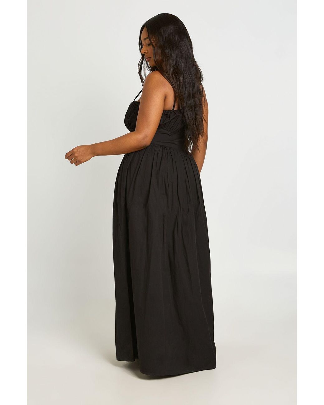 Boohoo Black Plus Cinched Waist Panel Strappy Maxi Dress