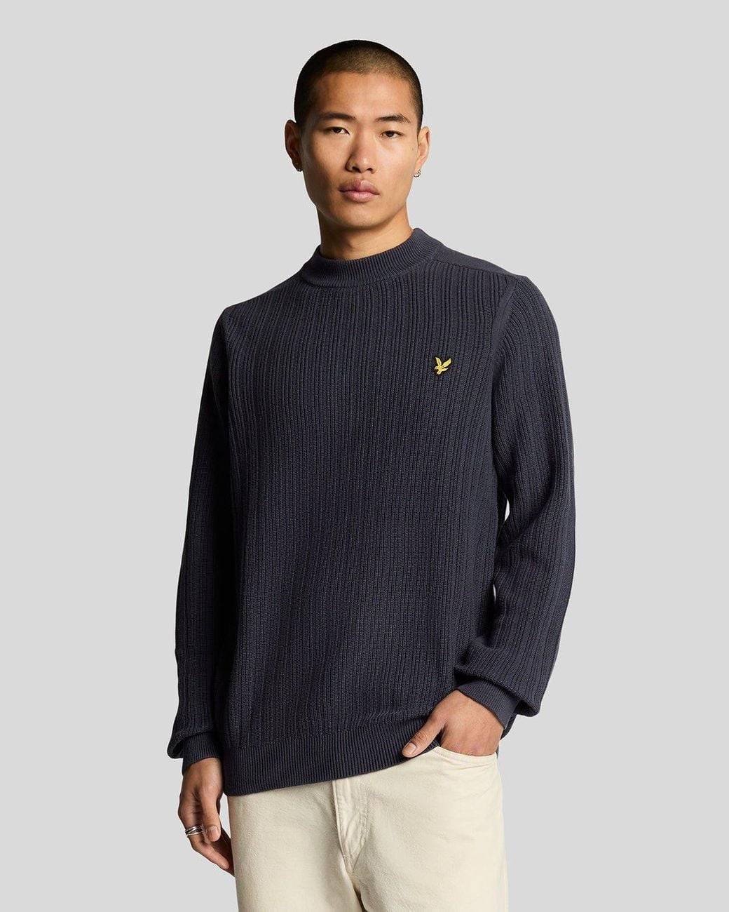 Lyle & Scott Blue Ribbed Mock Neck Jumper for men
