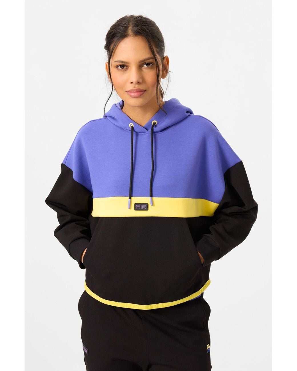 TOMMY LIFE Blue Color-Blocked Hooded Sweatshirt And Pants Set