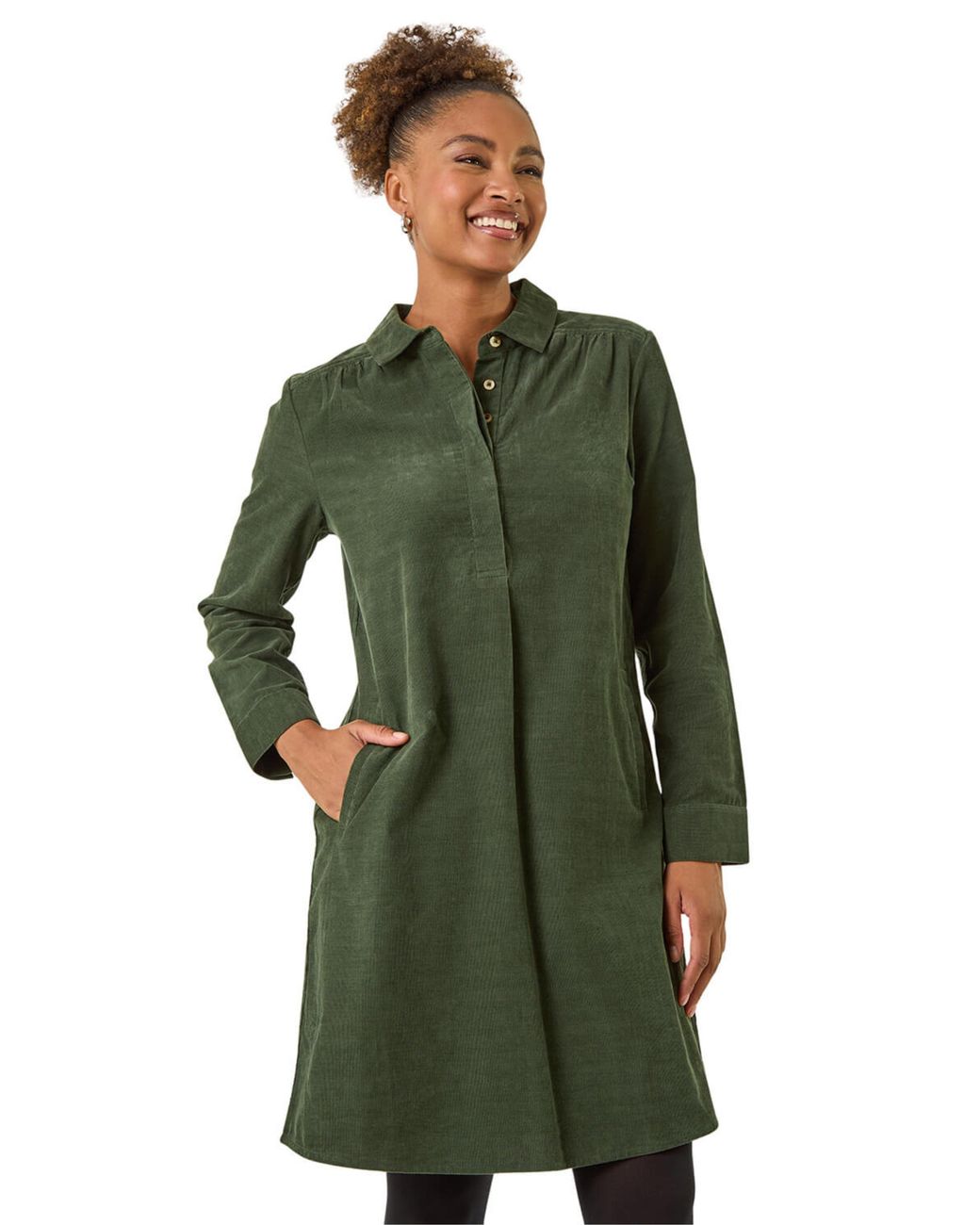 Roman Green Corduroy Tunic Shirt Dress