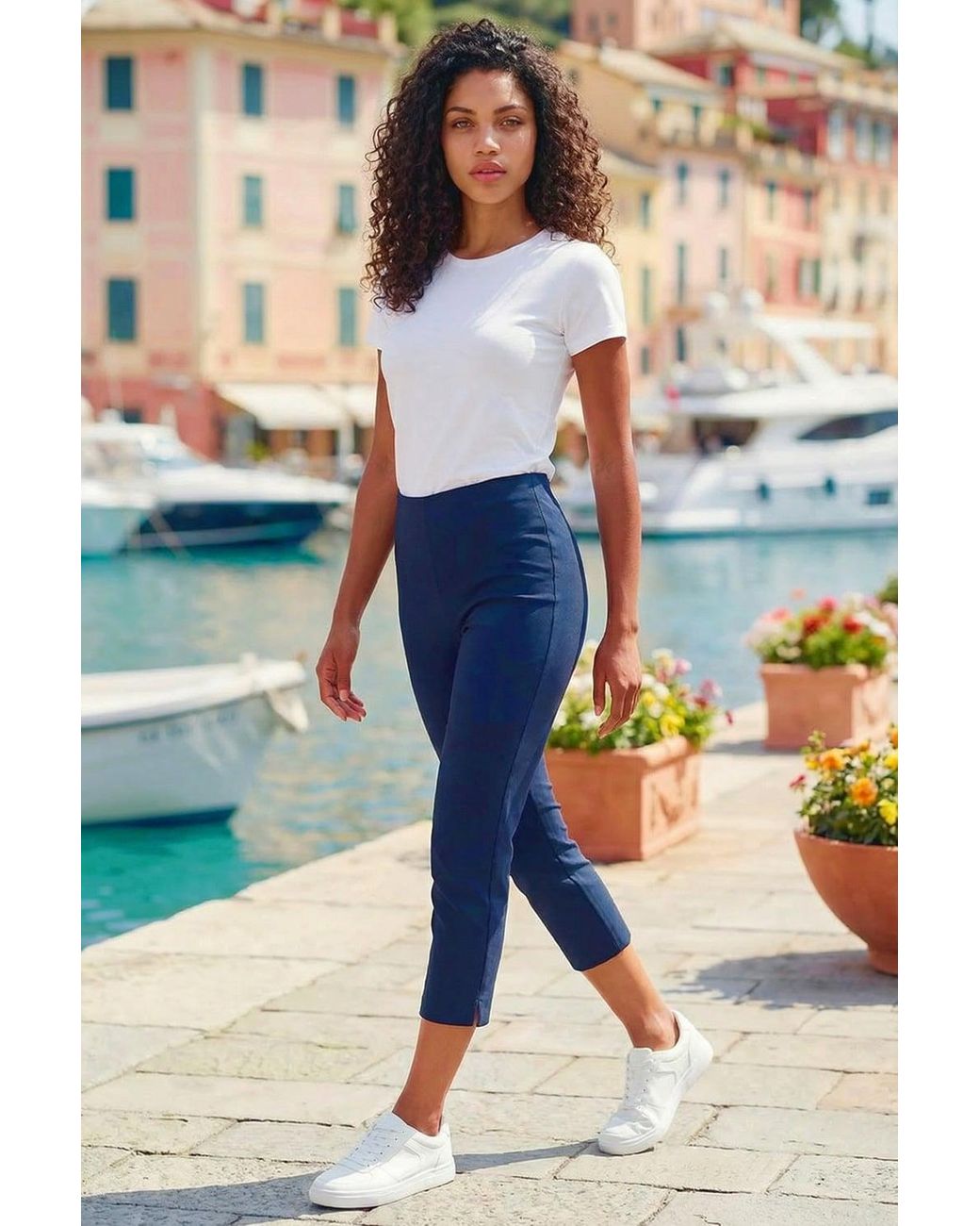 Roman Petite Blue Cropped Stretch Trouser Capri Summer Leggings 3/4 Pedal Pushers