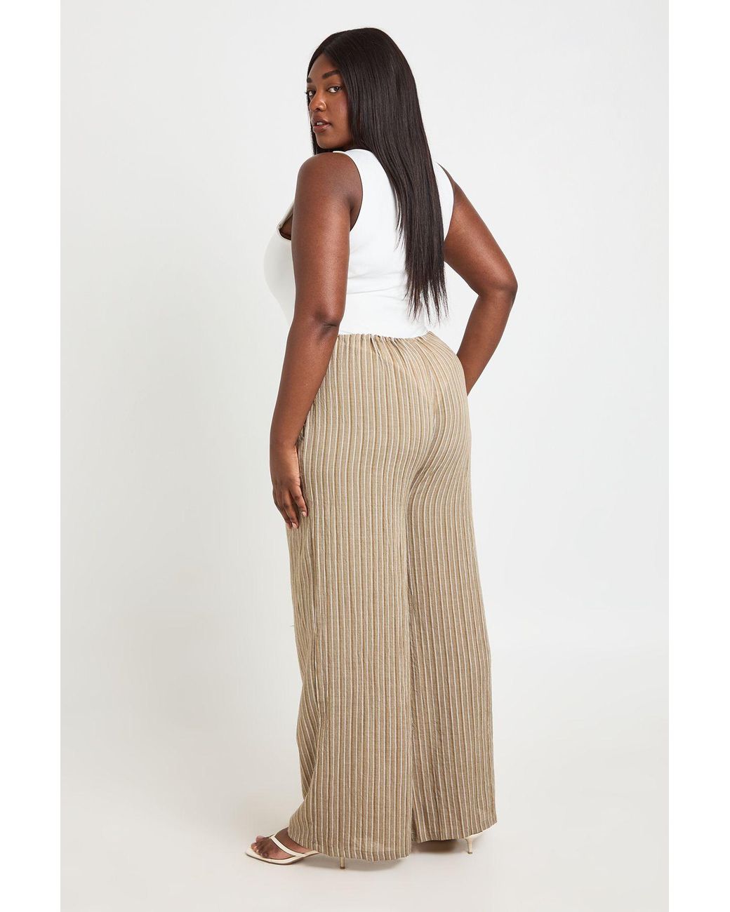 Boohoo Natural Plus Stripe Wide Leg Trouser