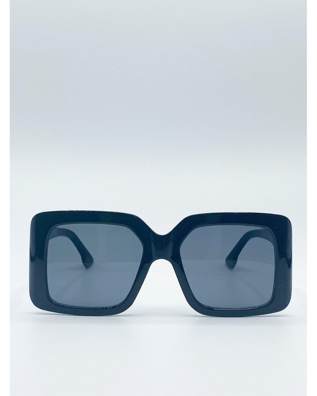 SVNX Blue Oversized Plastic Frame Square Sunglasses