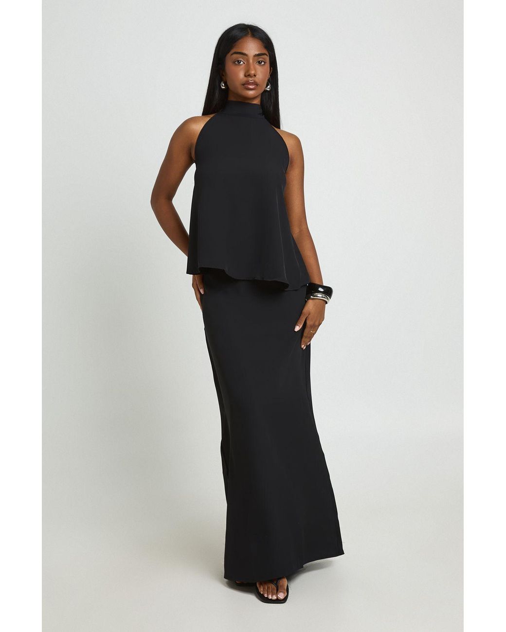 Boohoo Black Funnel Neck Top And Maxi Skirt Co-Ord Set