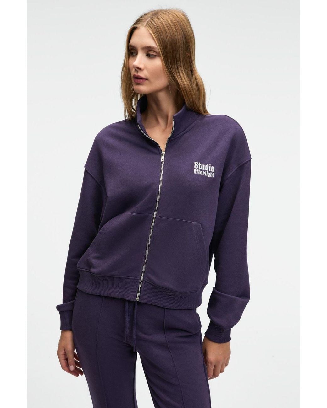 Grimelange Purple Ribbed Crew Neck Sweatshirt