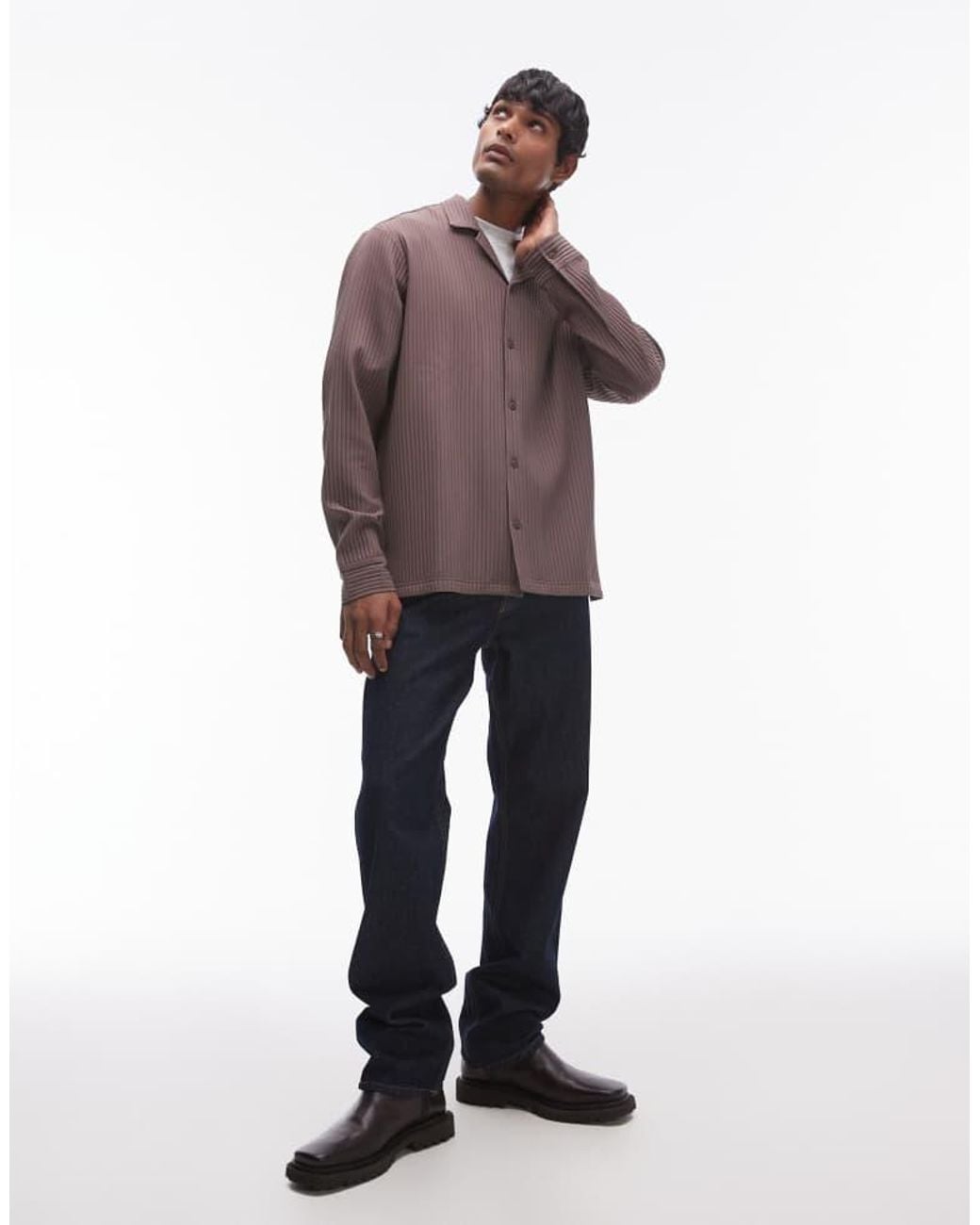 Topman Purple Long Sleeve Chunky Plisse for men