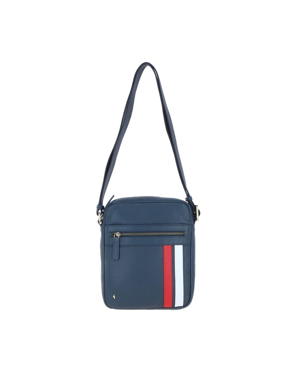 Gabicci Blue Real Leather Messenger Bag With Striped Front Detail for men