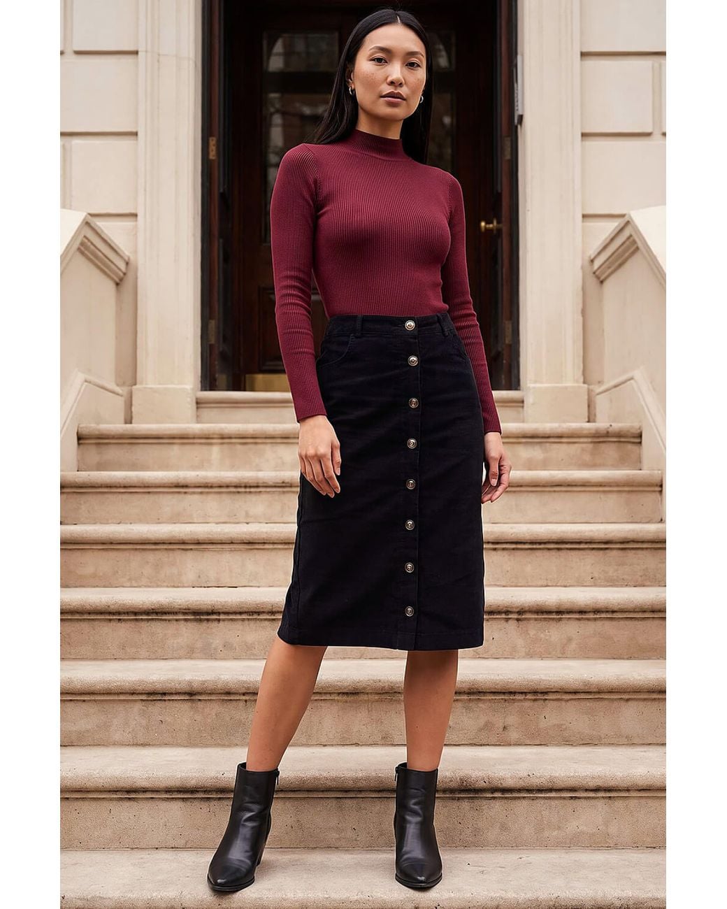 Roman Blue Button Through Corduroy Skirt