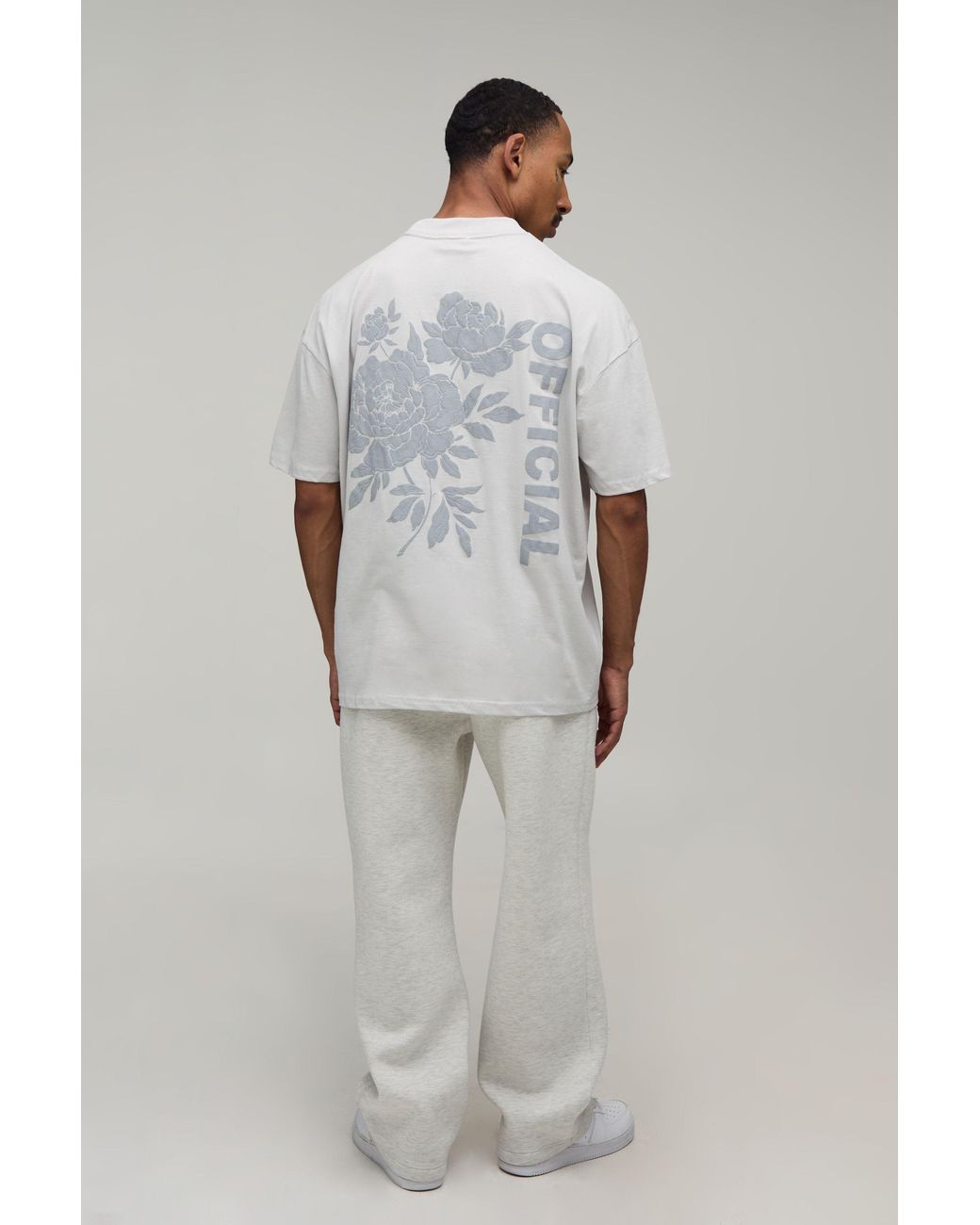 BoohooMAN White Oversized Boxy Official Floral Puff Print T-Shirt for men