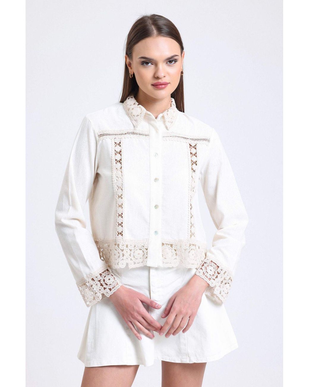 Hiccup White Detailed Crochet Shirt