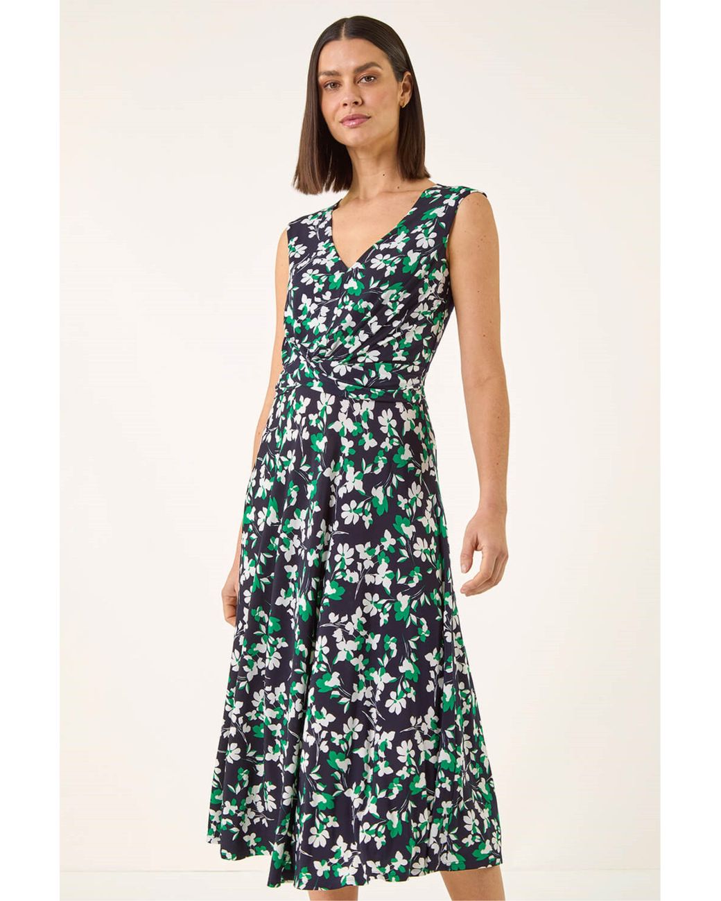 Roman Blue Floral Twist Front Dress