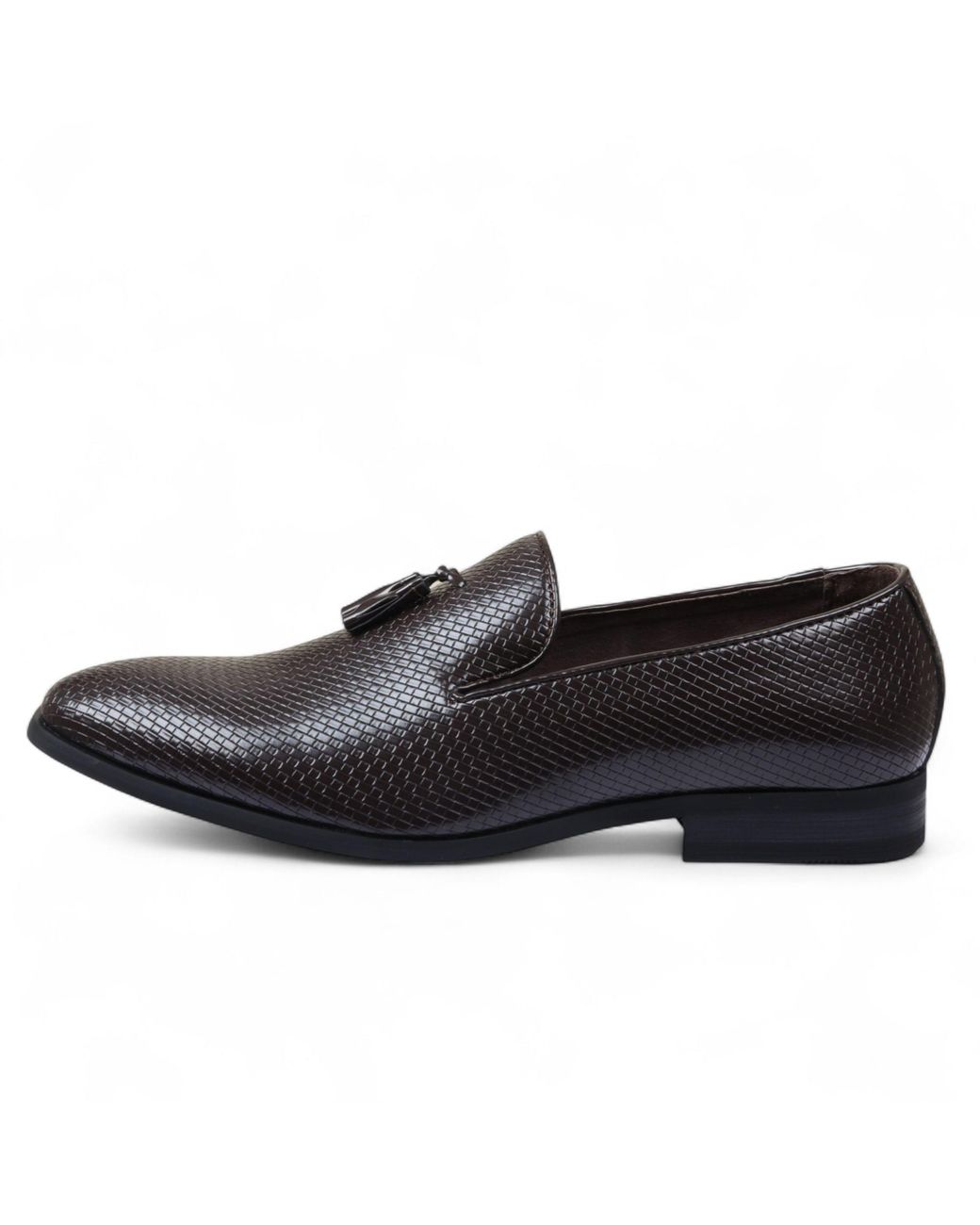 Infinity Leather Black Formal Tassel Loafers Slip-On Shoes Faux Leather for men