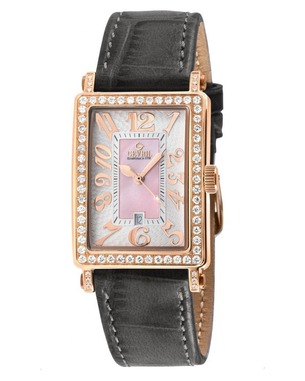 Gevril Black Ave Of Americas Mini Swiss Quartz Diamond Case, Mop Dial Watch