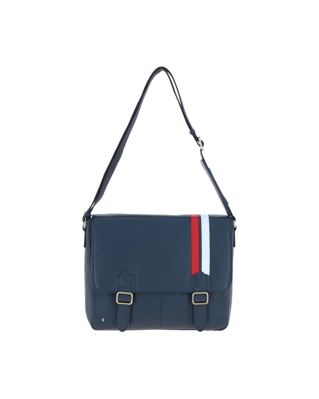 Gabicci Blue Real Leather Messenger Bag With Striped Front Detail for men