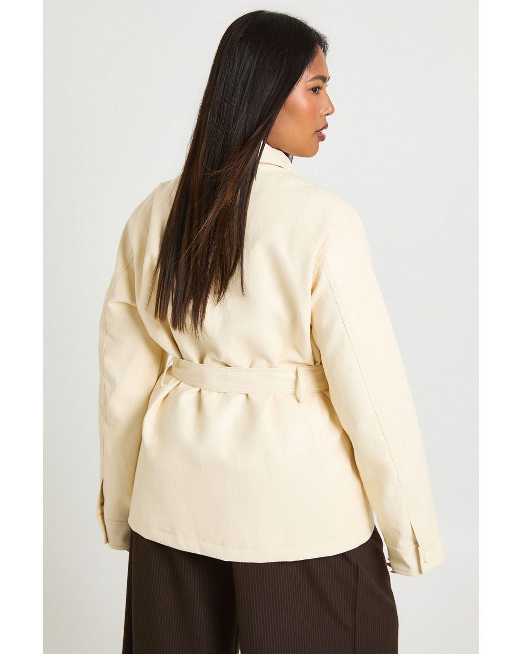 Boohoo Natural Plus Faux Leather Belted Utility Pocket Shacket