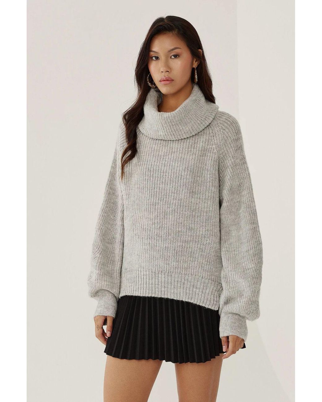 Hiccup Gray Oversized Turtleneck Knit Sweater