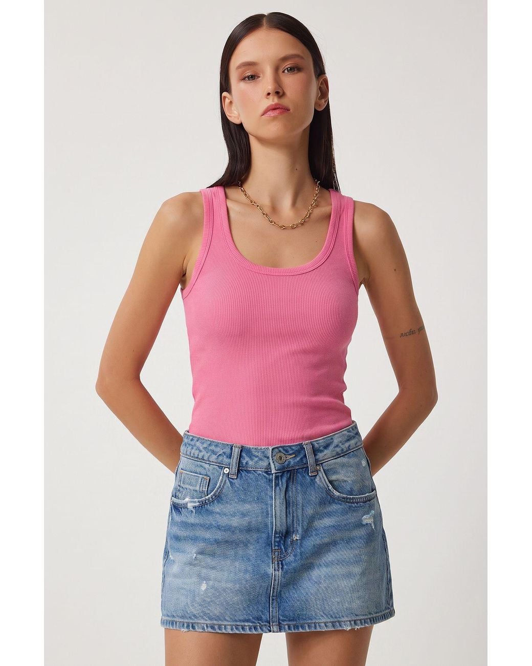 Happiness İstanbul Blue Fitted U Collar Knitted 2- Pack Tank Top