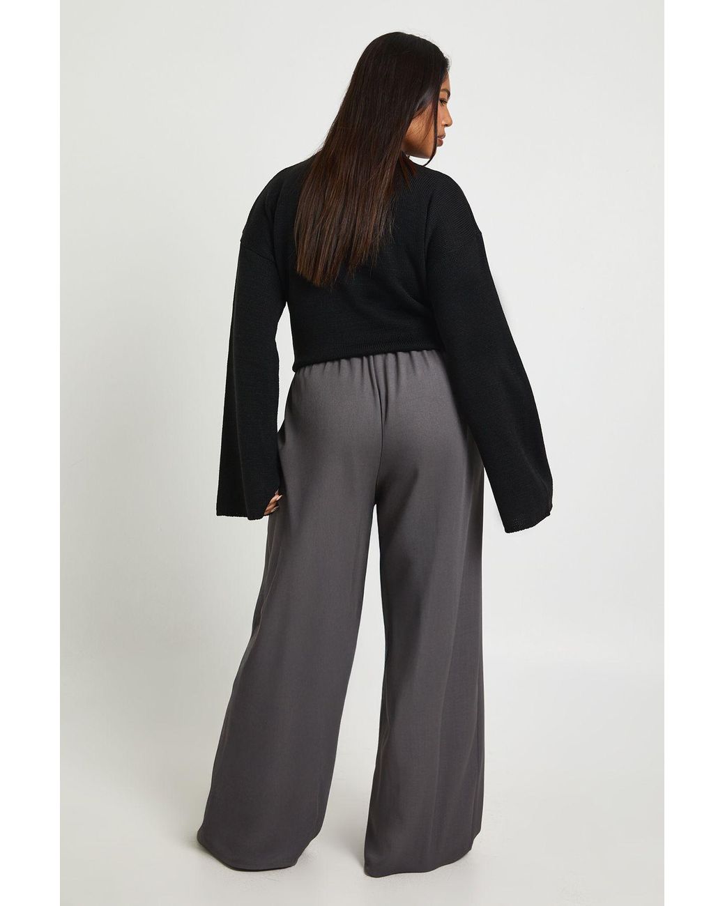 Boohoo Black Plus Woven Elasticated Waist Drawstring Wide Leg Trouser