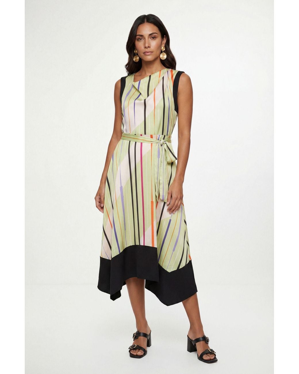 Wallis White Satin Stripe Contrast Midi Dress