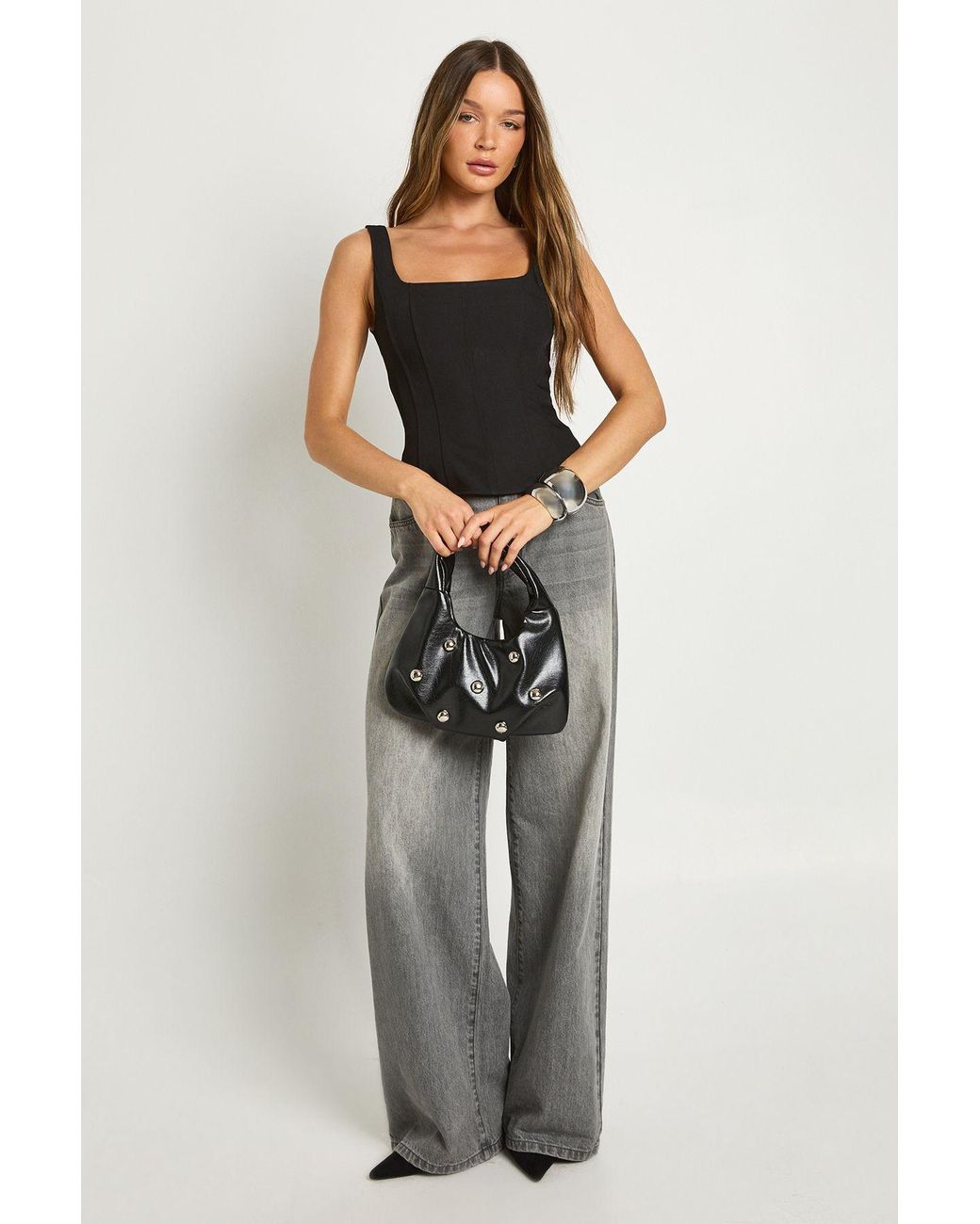 Boohoo Black Structured Crepe Corset Top