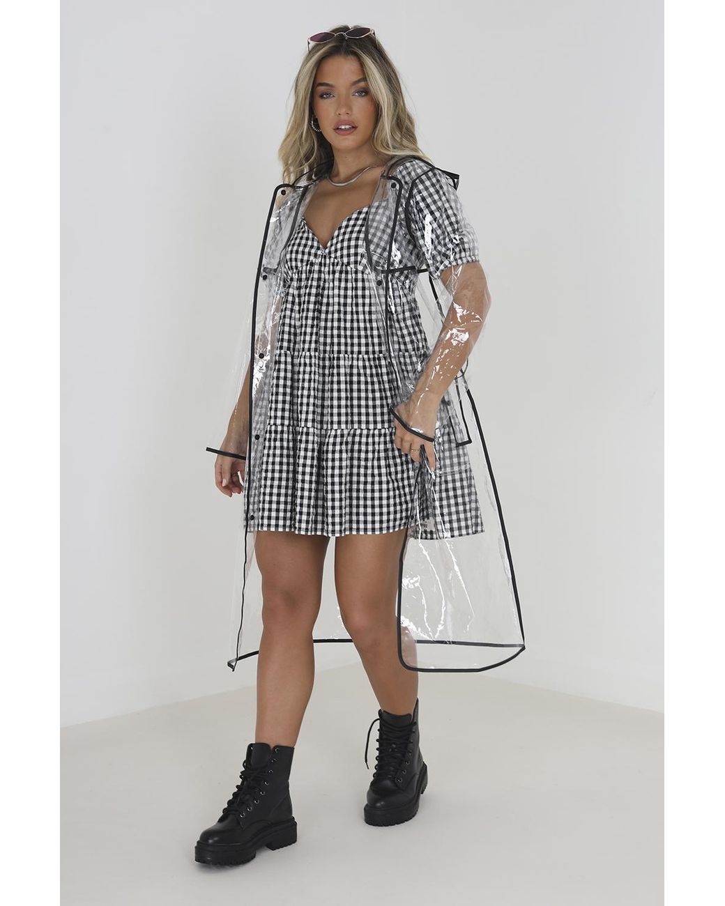 Brave Soul Gray Hooded Longline Rain Mac With Contrasting Binding