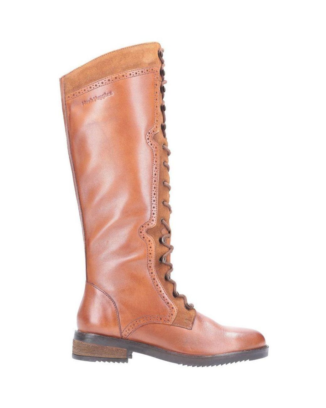 Hush Puppies Brown Rudy Zip Up Leather Lace Up Long Boots