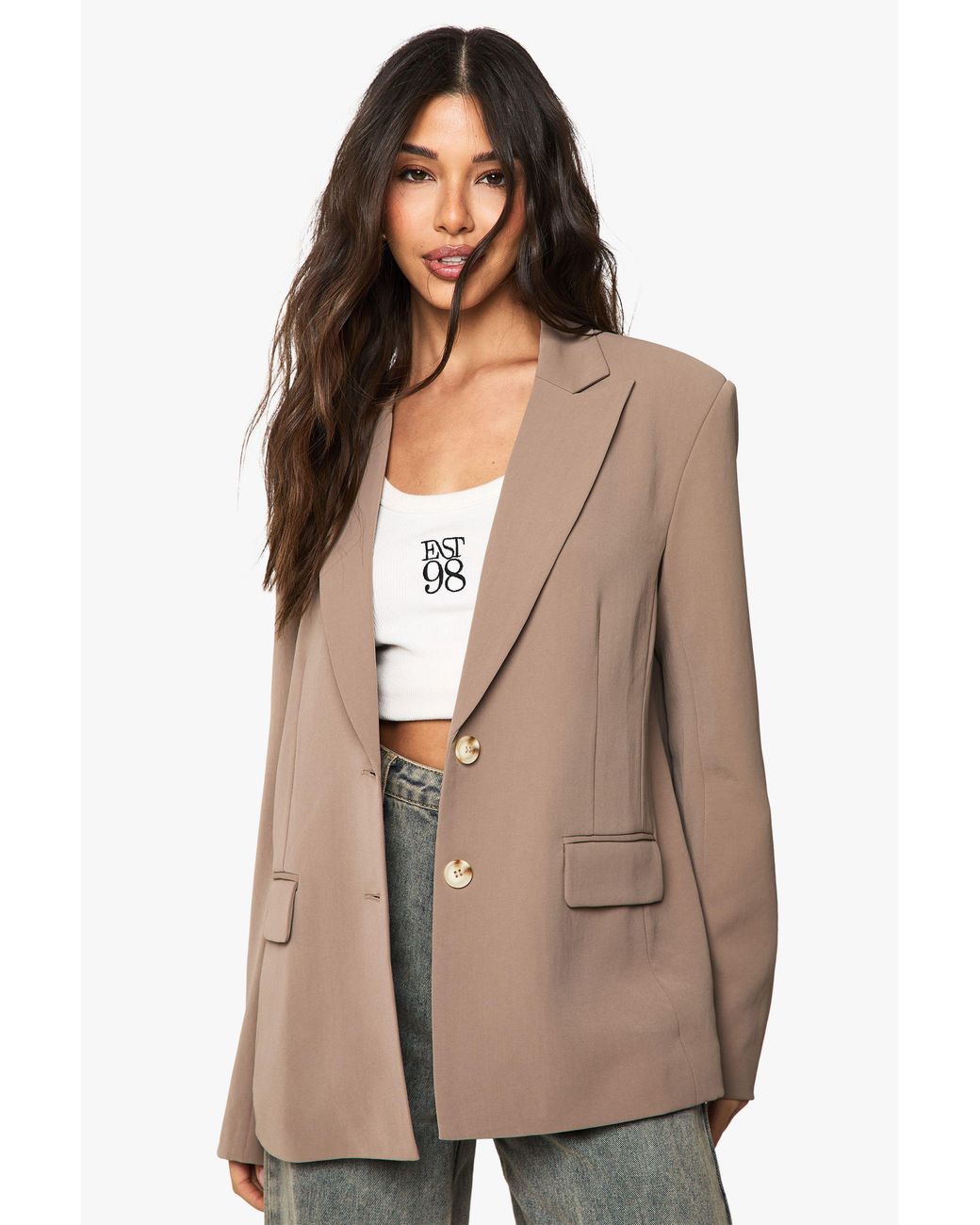 Boohoo Brown Tailored Woven Single Breast Blazer