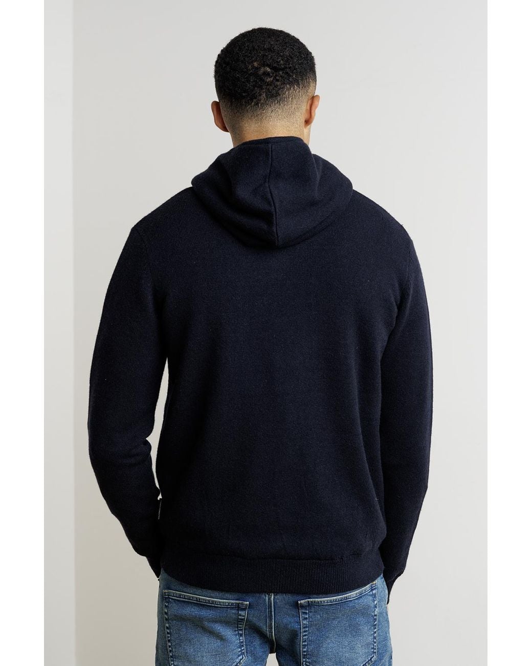 French Connection Blue Micro-Borg Fleece Zip Hoody for men