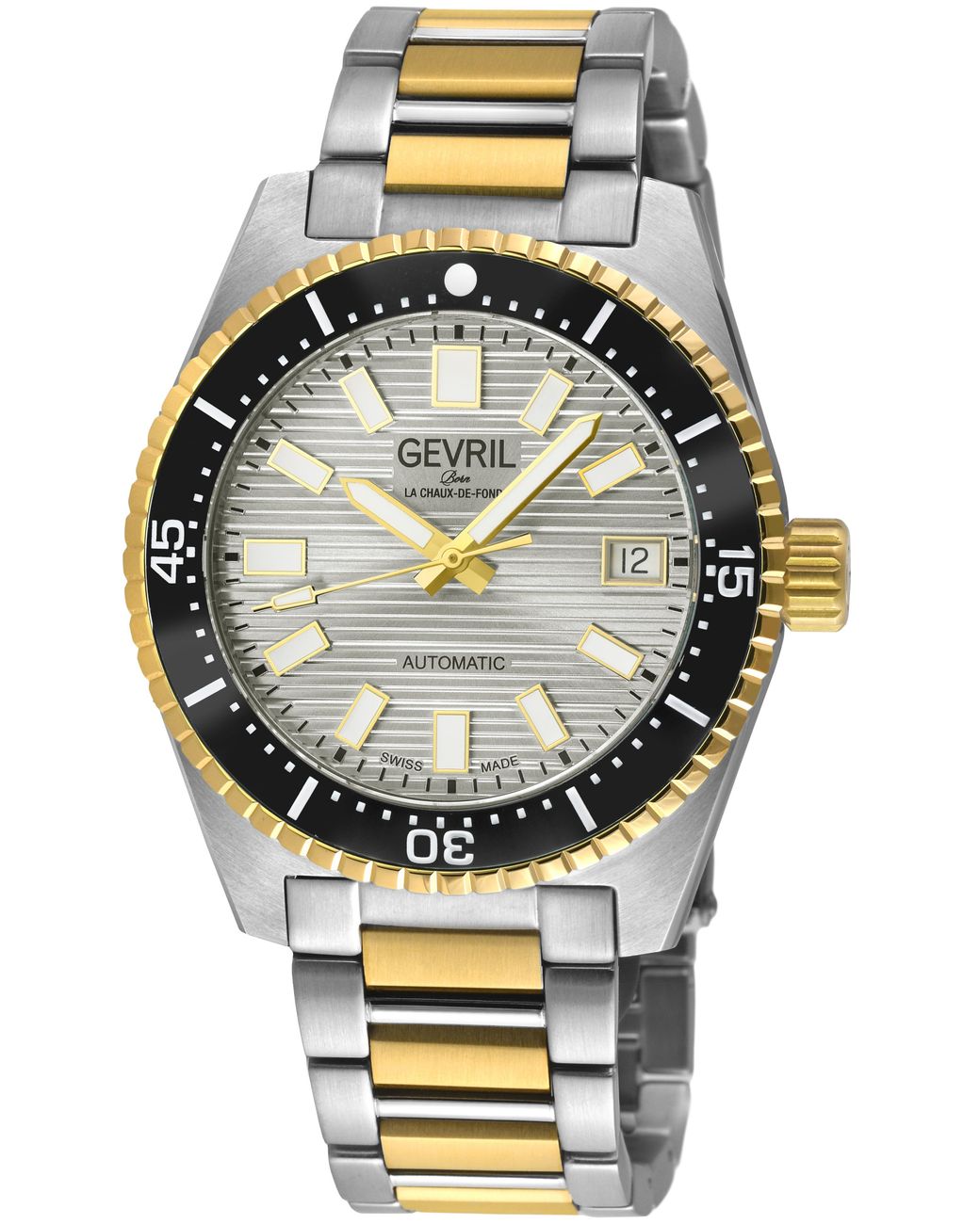 Gevril Gray Atlantic Avenue 316L Stainless Steel Case, Ceramic Bezel, Embossed Dial, Two Toned Ss/Ipyg Bracelet for men