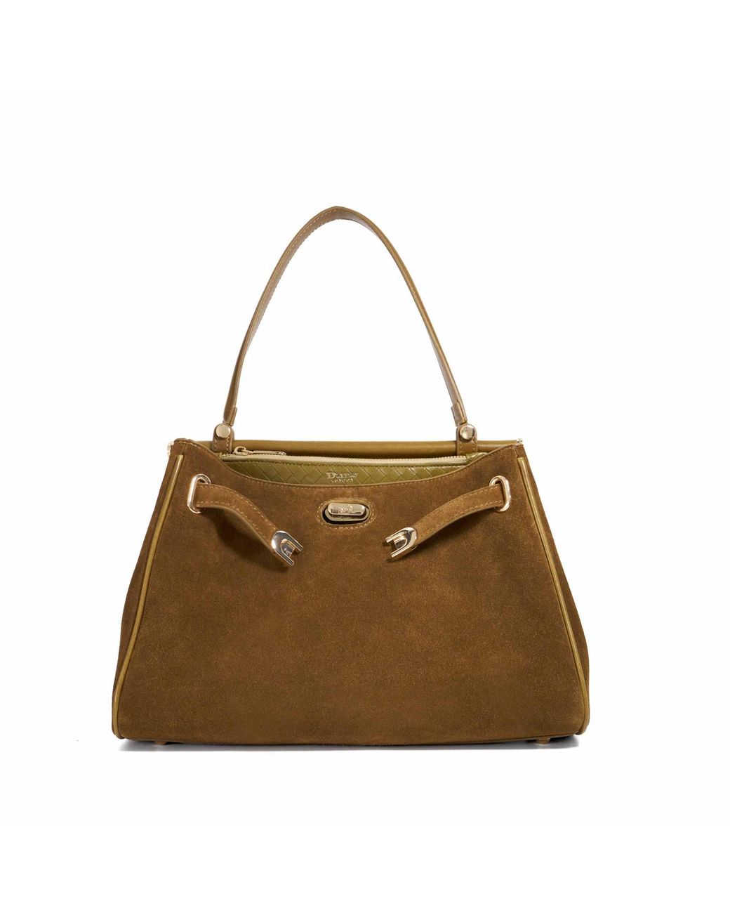 Dune Brown Dynamic M Leather Metal Trim Tote Bag