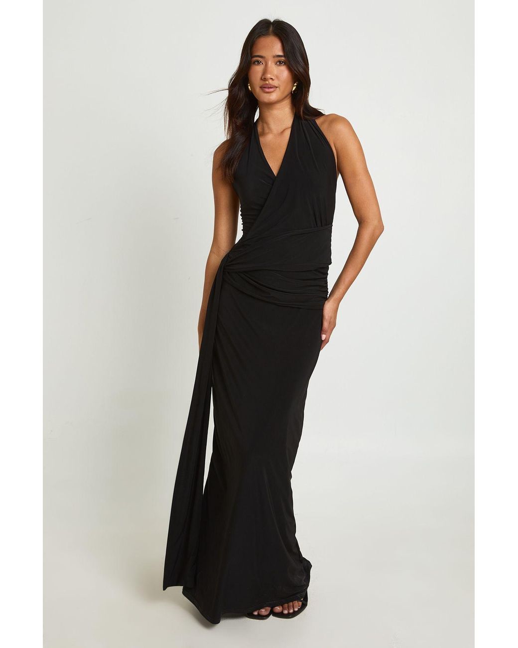 Boohoo Black Drape Front Low Back Maxi Dress