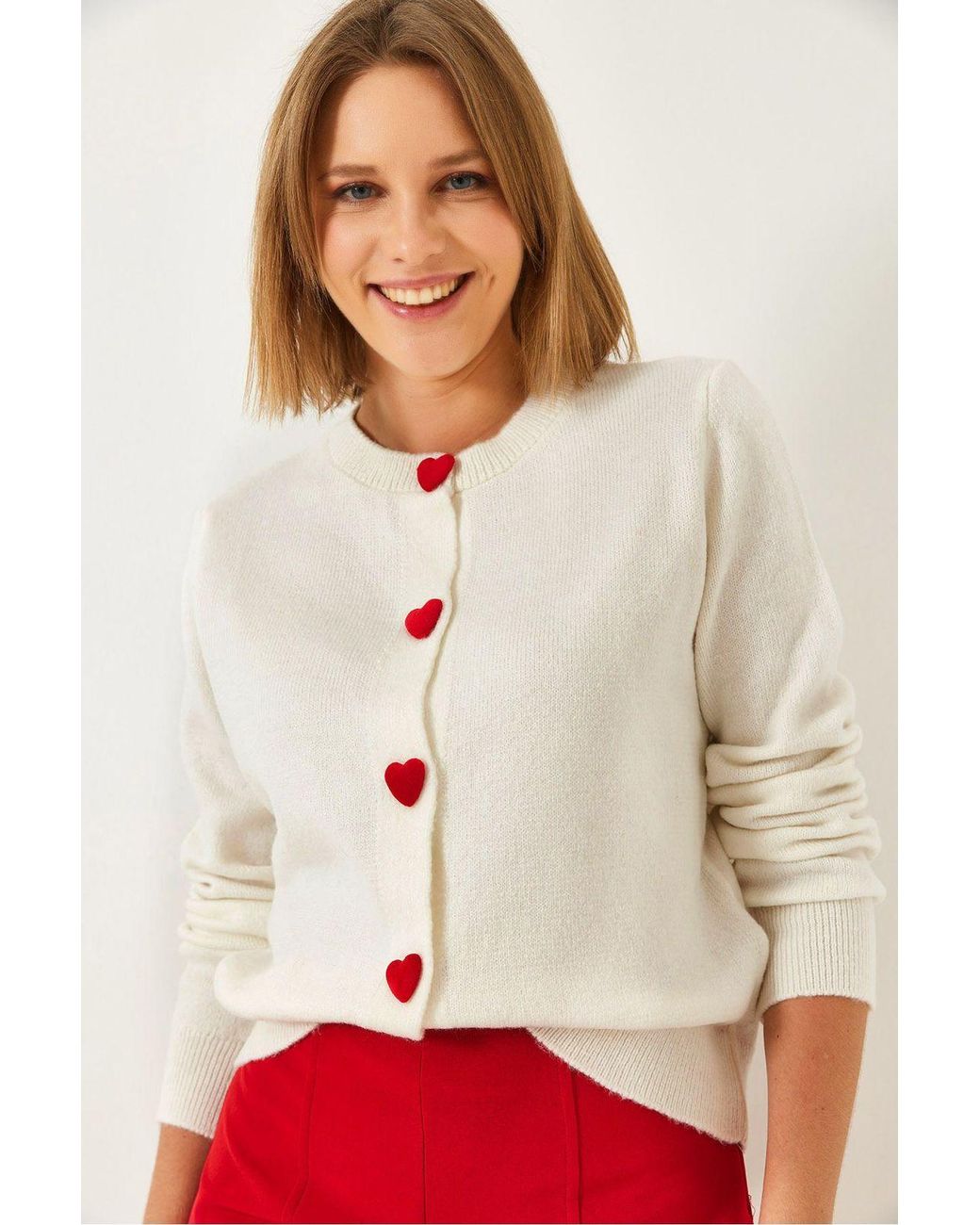 Bianco Lucci White Heart Buttoned Cardigan