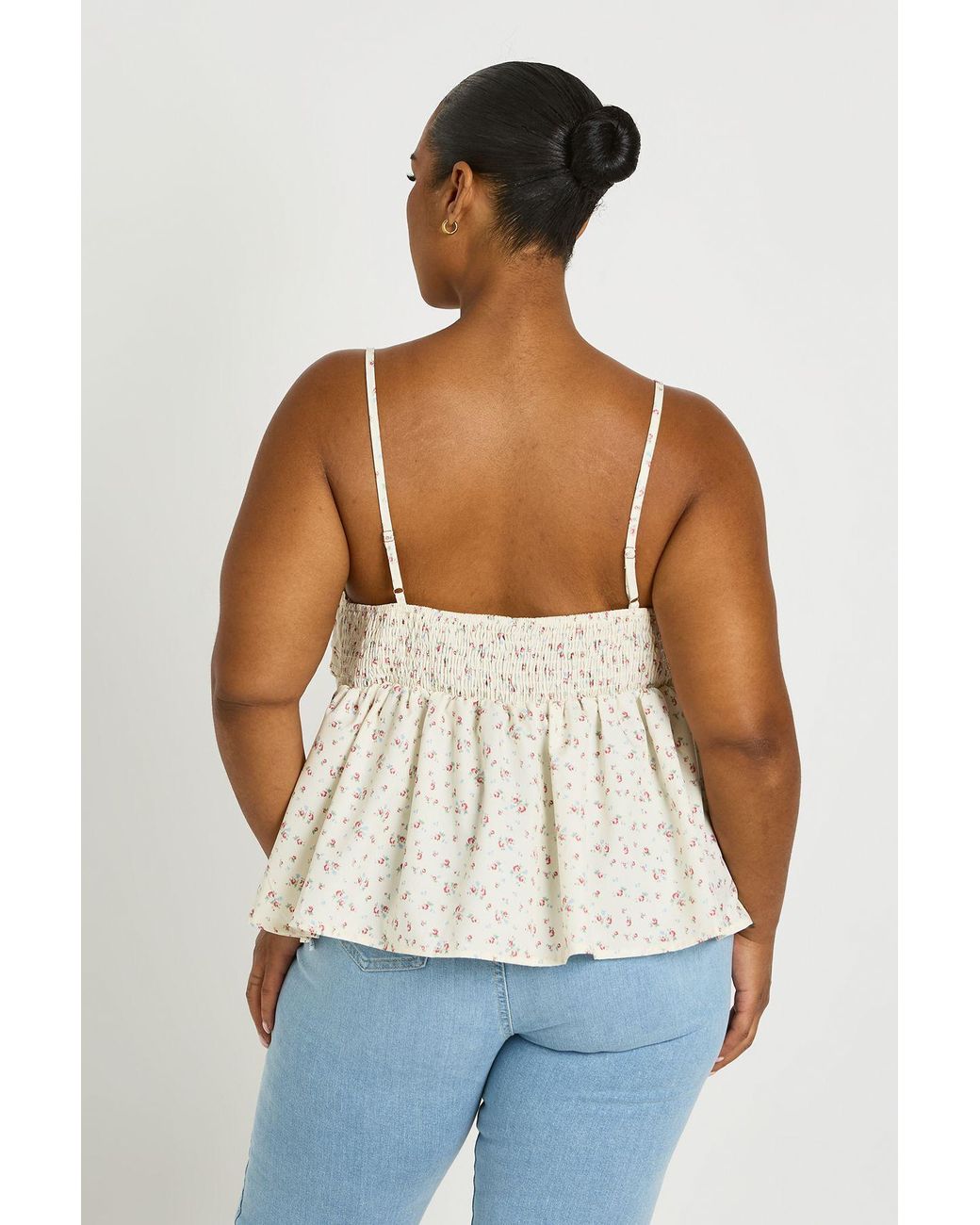 Boohoo White Plus Ditsy Strappy Peplum Top