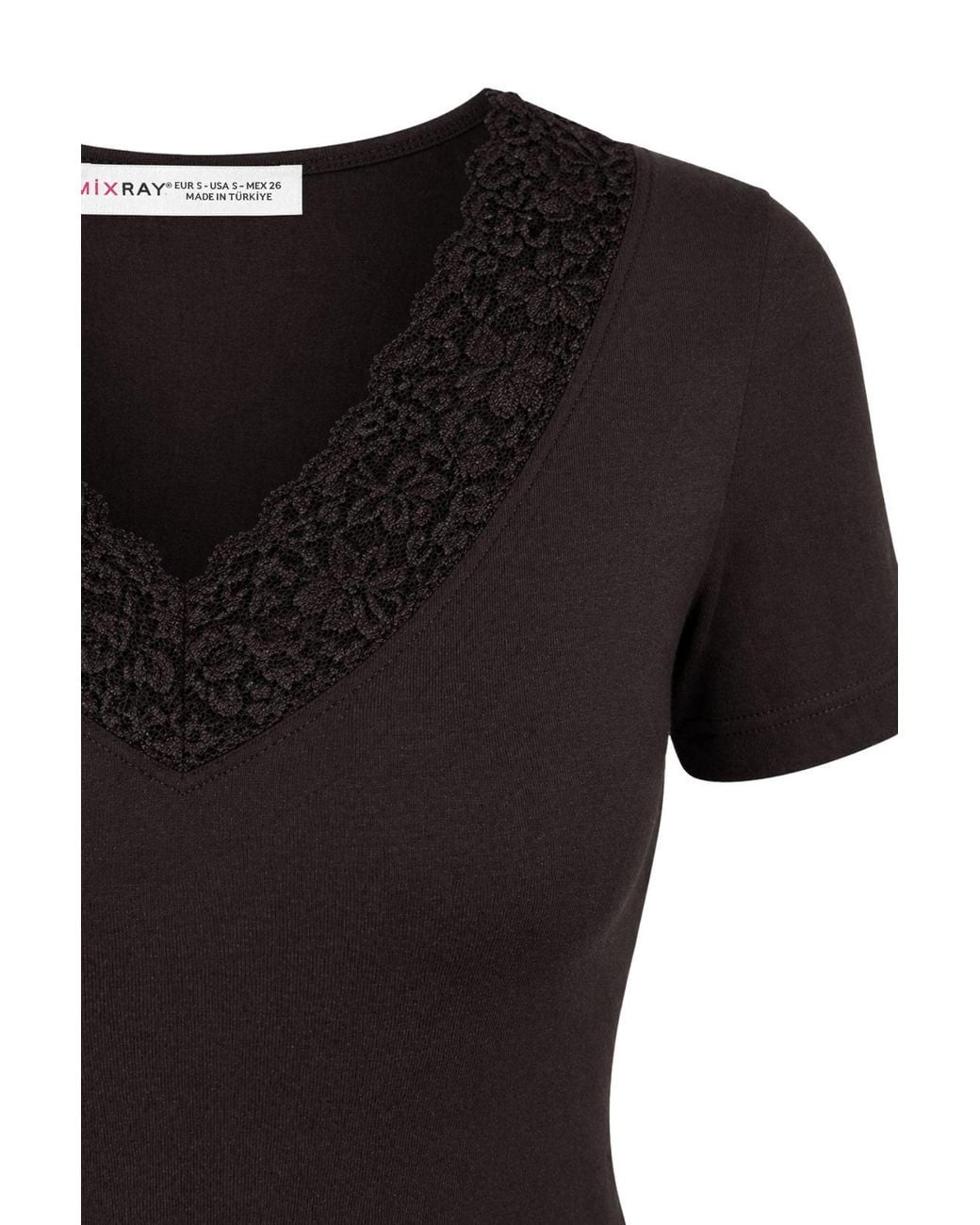 MixRay Black Lace V-Neck Slim Fit Blouse