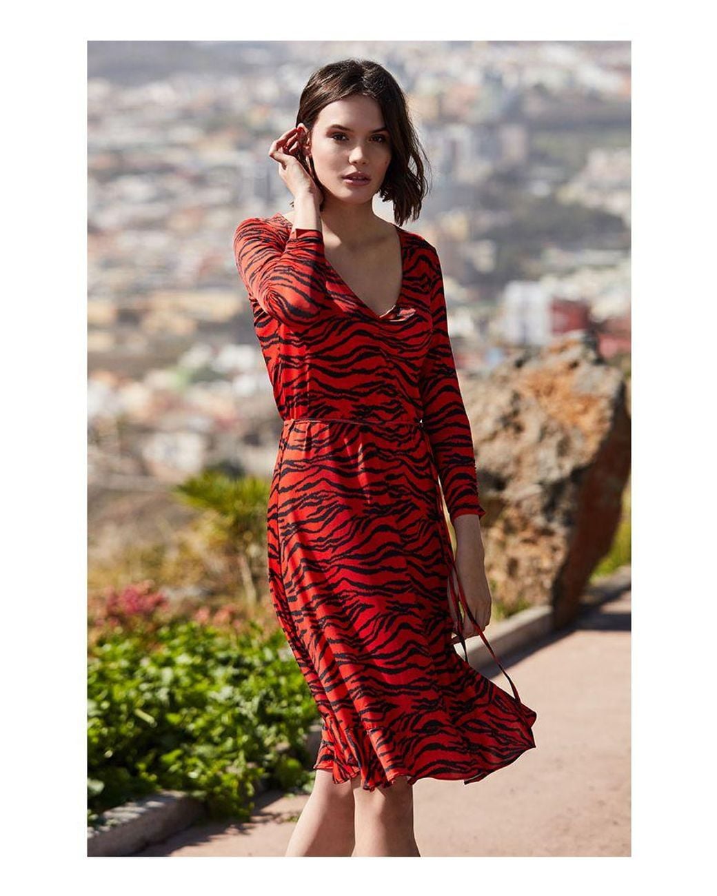 Sosandar Multicolor Tiger Print Slinky Midi Dress