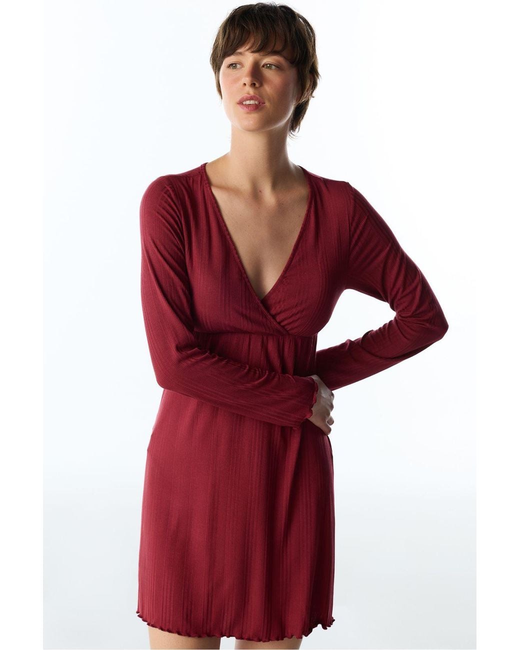 Penti Red Lana Ribbed Long Sleeve Nightdress