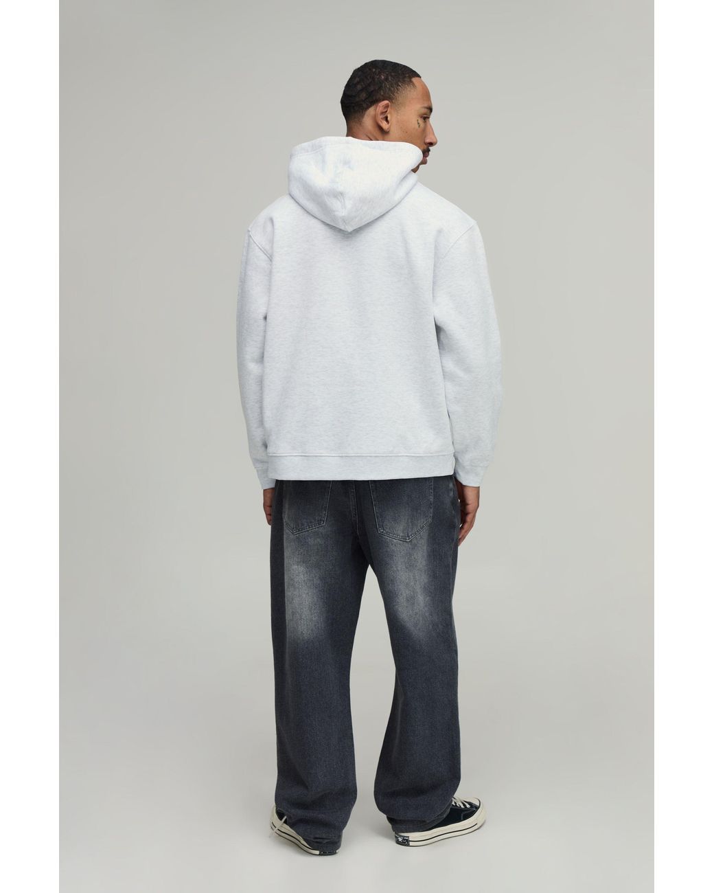 BoohooMAN Gray Ash Oversized Slogan Print Hoodie Cotton for men