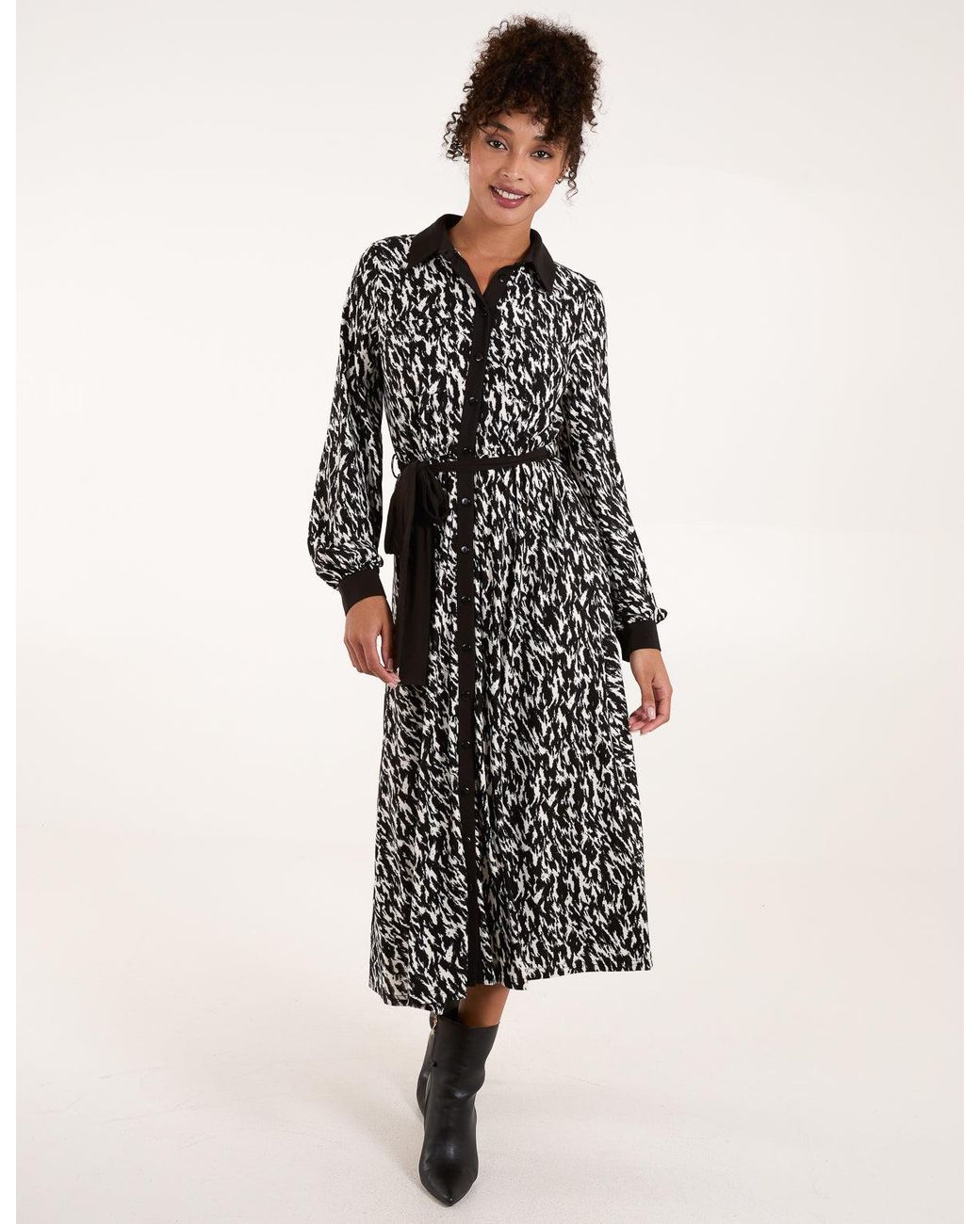 Blue Vanilla Multicolor Contrast Midi Shirt Belted Dress