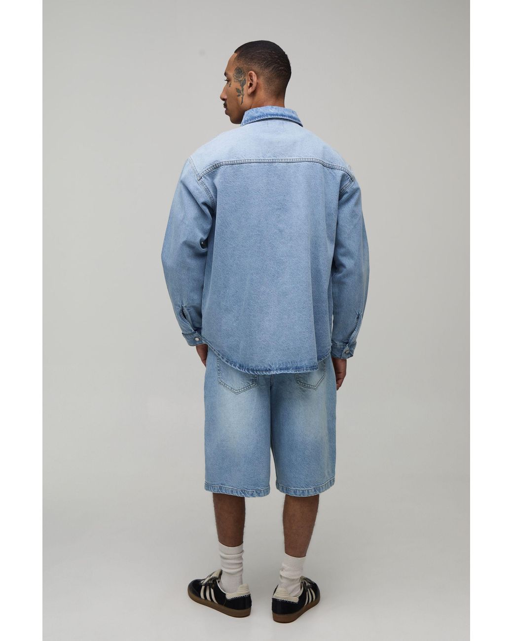 BoohooMAN Blue Oversized Denim Shirt for men