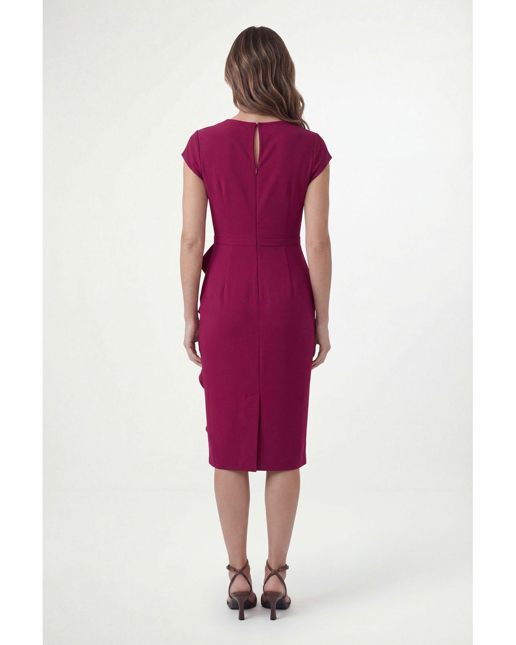 Wallis Red Petite Crepe Pleat Ruffle Midi Dress