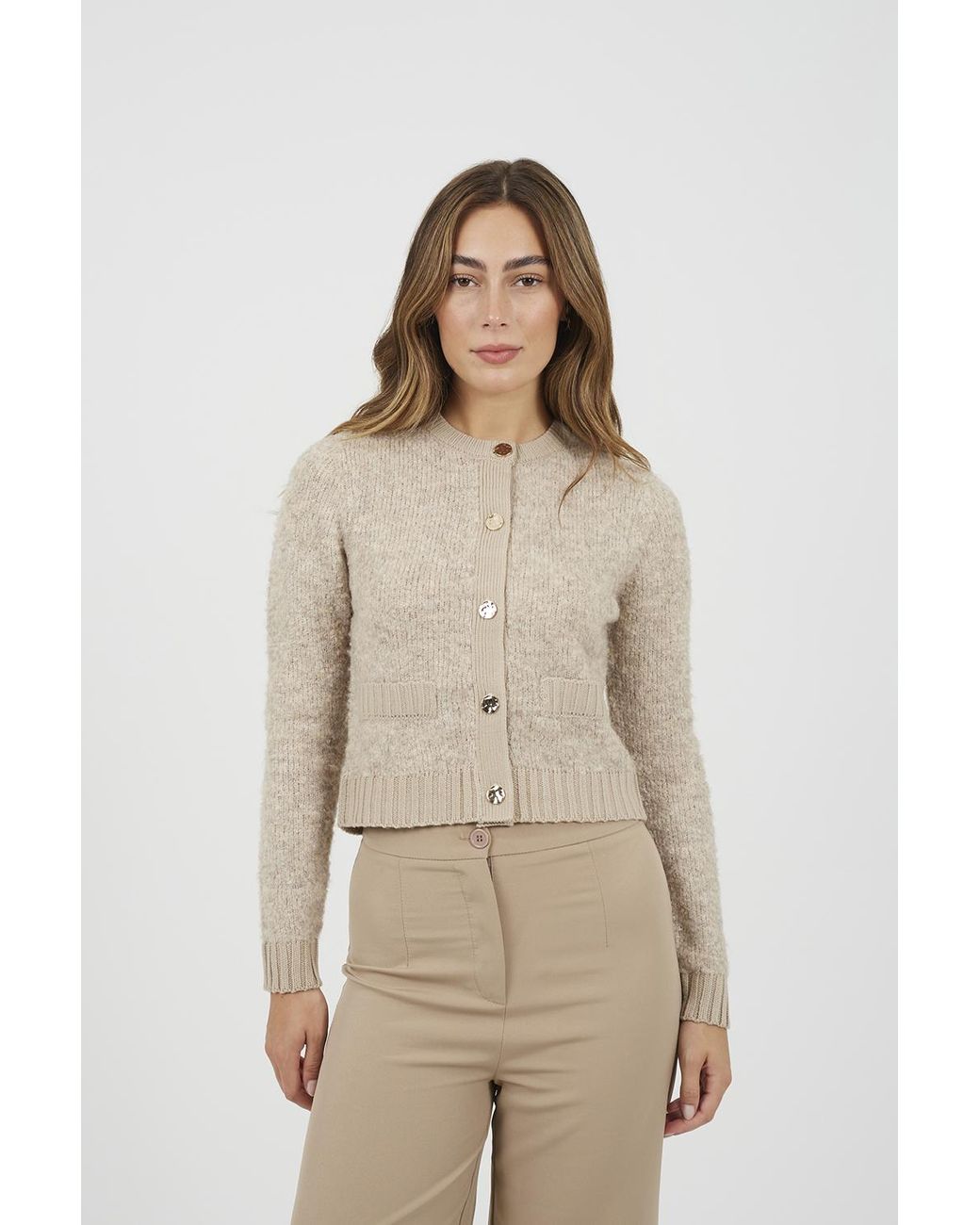 Brave Soul Natural Button Through Boucle Cardigan