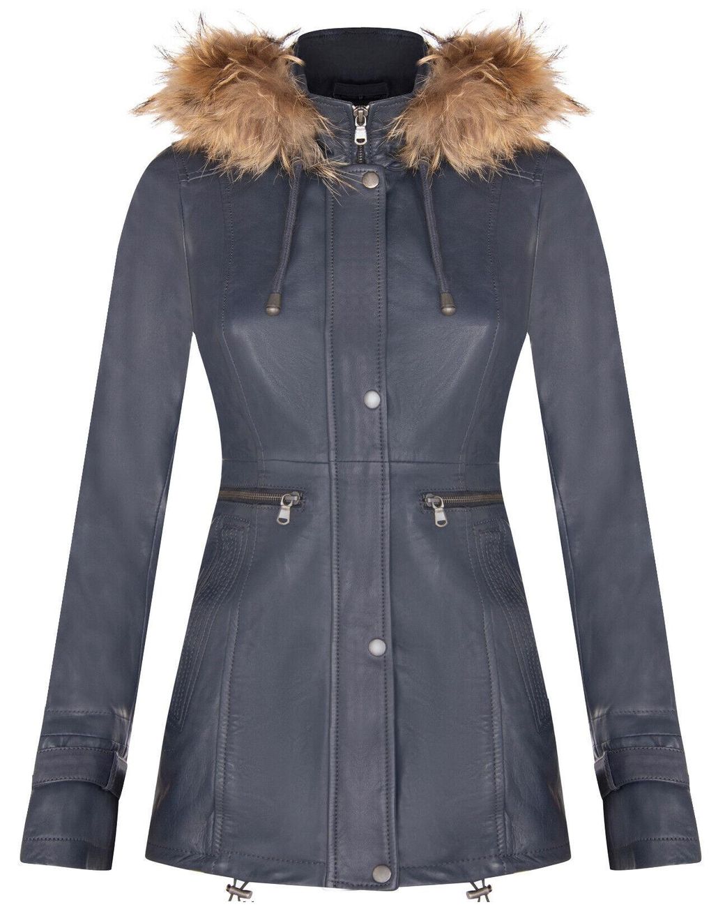 Infinity Leather Blue Warm Hooded Parka Jacket-Northwich
